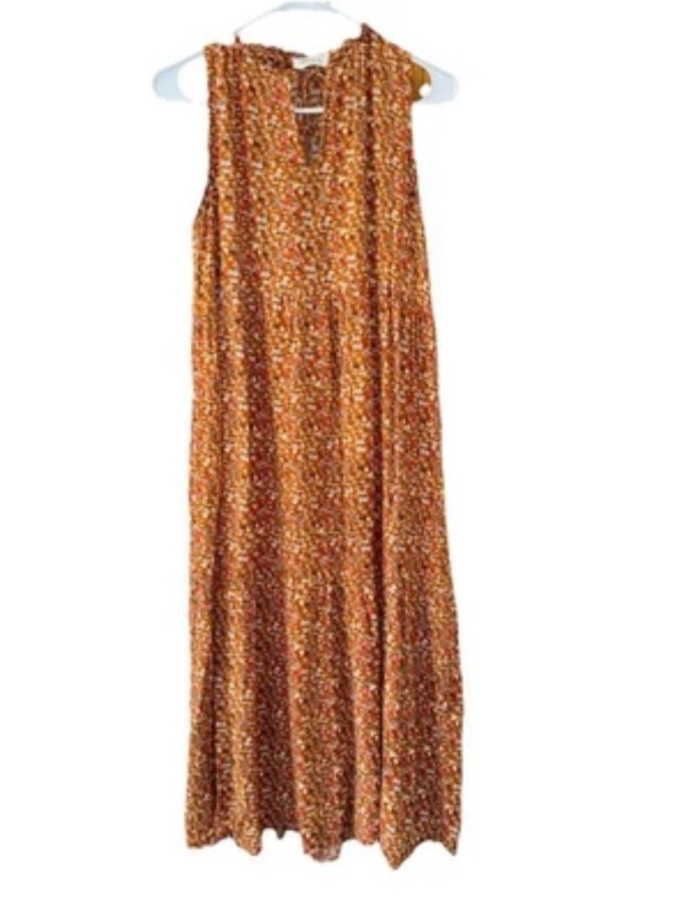 Free People Aura Women’s Summer Dress Floral Burnt Orange Brown Tiered Rayon S - Picture 3 of 10